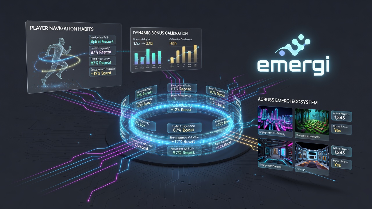 Data visualization showing player navigation paths feeding into bonus calibration models