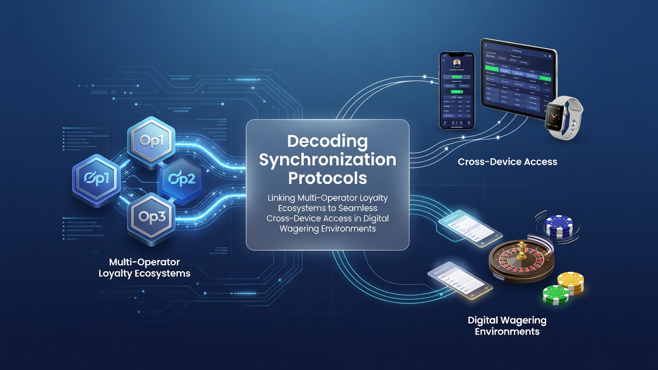 Diagram showing interconnected loyalty ecosystems across multiple operators with cross-device synchronization flows