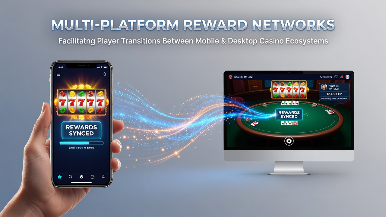 Player switching between mobile and desktop casino interfaces with reward points displayed