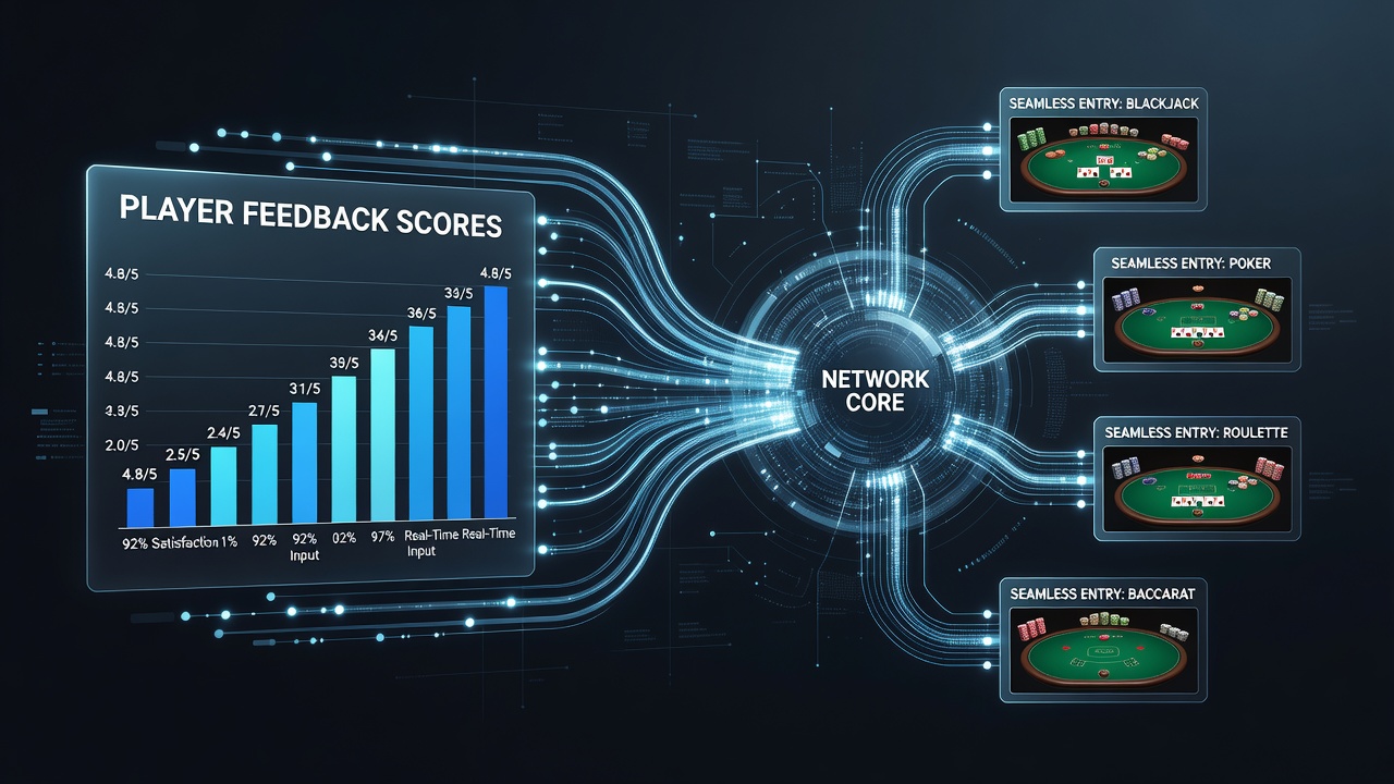 Illustration of seamless login interfaces tied to player rating networks in online table game environments