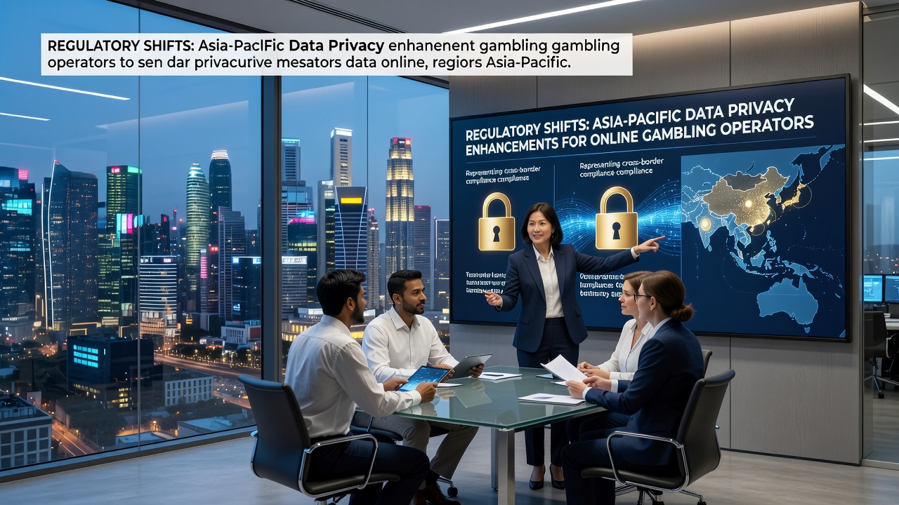 Regulatory officials reviewing data privacy compliance documents for online gambling platforms in Asia-Pacific